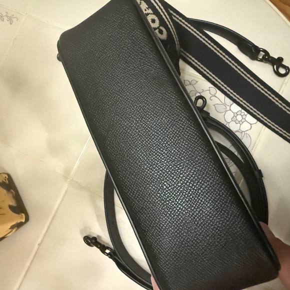 COACH Signature Coated Canvas Hobo Solid Black Crossbody - Picture 6 of 10